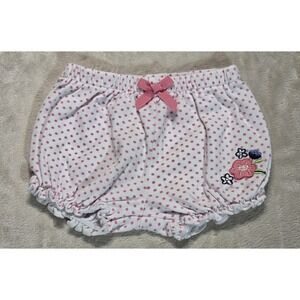 Absorba Baby Bloomers 6M Pink Polka Dot Floral Embroidered Cotton Ruffle Shorts